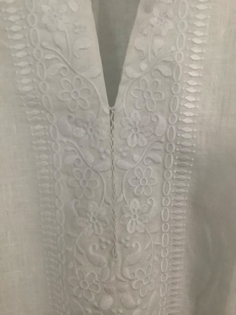 White 100% linen Charter Club tunic top 2x NEW embroidered